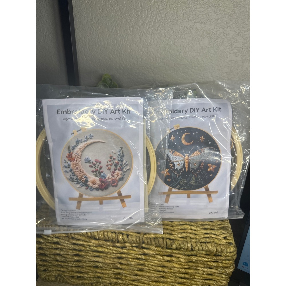 Embroidery DIY Art Kit‎ Moon Butterfly Floral Crescent Moon Celestial Theme